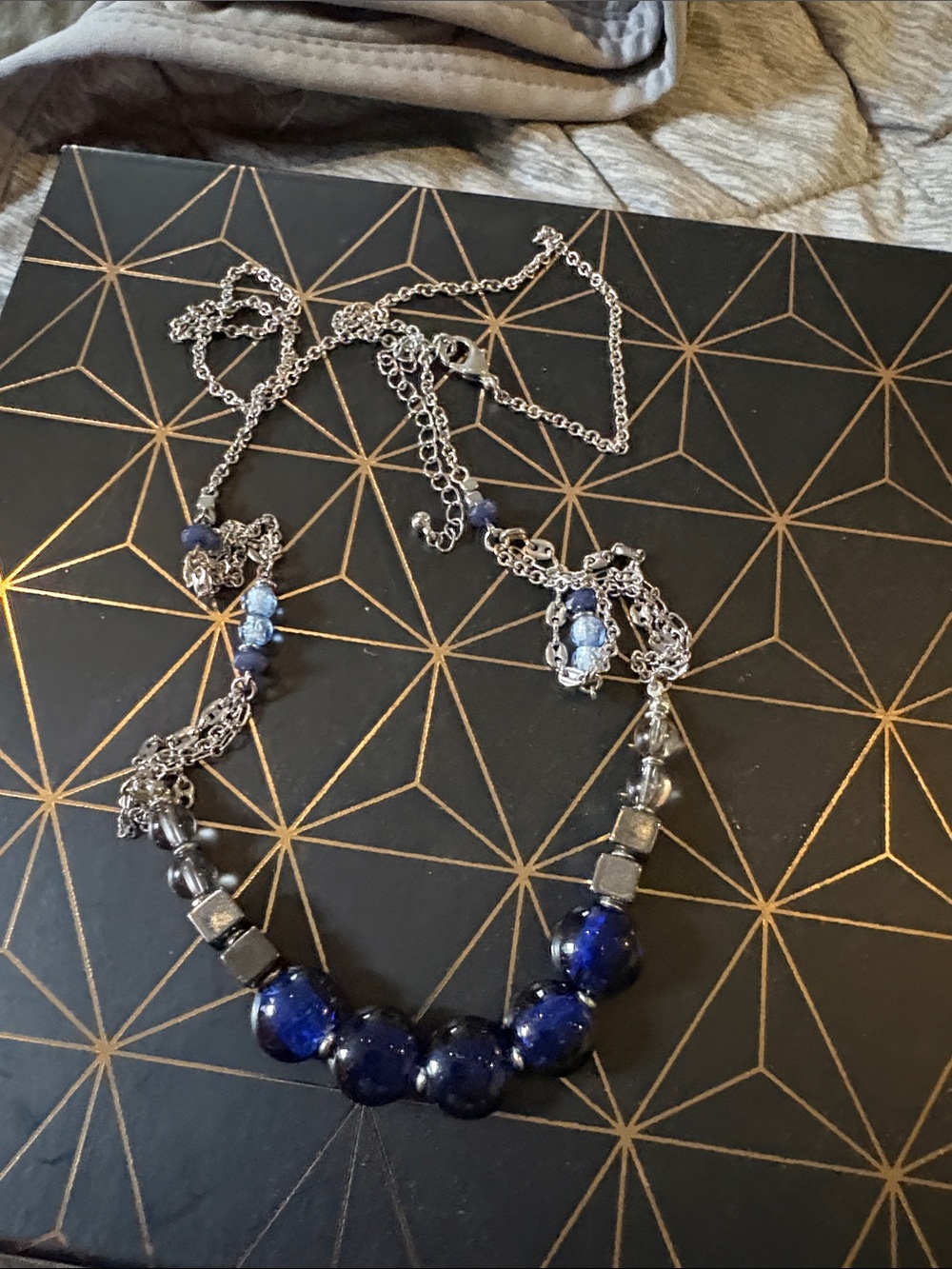 Silver-Tone Necklace with Deep Blue Beads